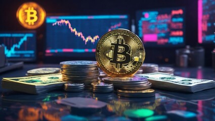 Bitcoin - Bitcoin is a cryptocurrency. Image of decentralized digital currency bitcoin.