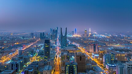 Obraz premium Aerial View of Kuwait City Skyline at Dusk
