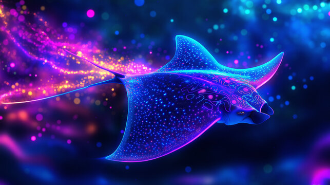 Neon Manta ray with glowing pattern