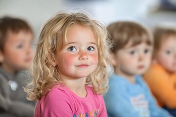 Preschool Children Sitting Attentively in Class, Engaged in Learning Activity