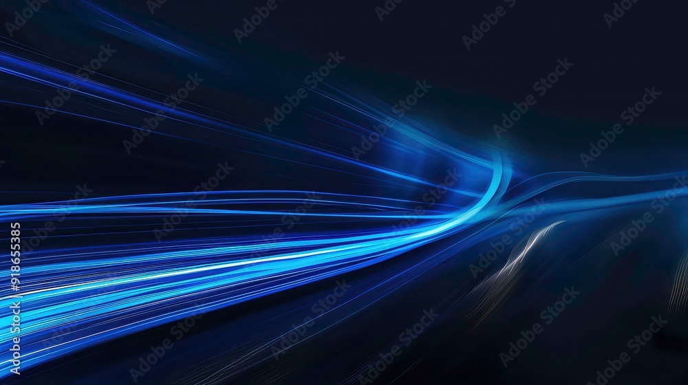 Poster a dark abstract background with streaks of blue light that swirl and curve creating a hypnotic and d