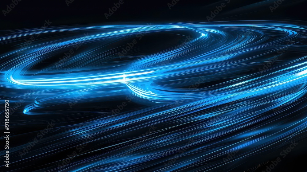 Poster a dark abstract background with streaks of blue light that swirl and curve creating a hypnotic and d