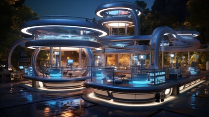 Obraz premium A smart medical research lab where AI analyzes genetic data, robotic systems conduct experiments, and advanced technologies support breakthroughs in healthcare