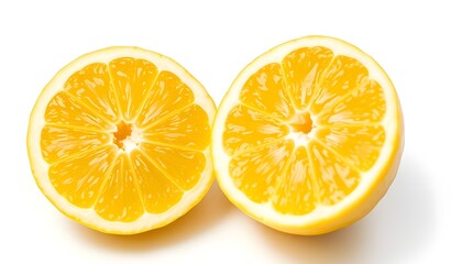 Halved Yellow Lemon on White Background, Lemon with Juicy Yellow Interior