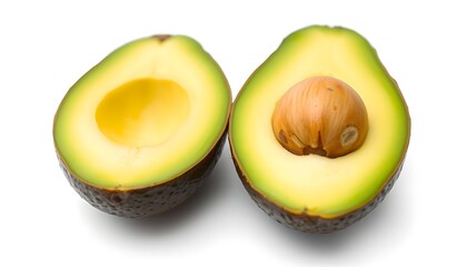 Halved Green Avocados on White Background with Seed
