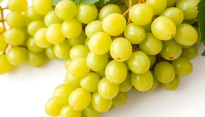 Cluster of Plump Green Grapes on White Background