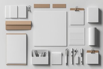 Realistic blank stationery set mockup isolated created with generative ai