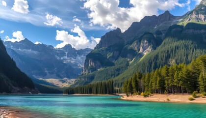 Obraz premium Majestic Mountain Lake Landscape.