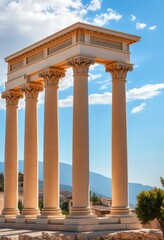 Fototapeta premium Ancient Columns with Blue Sky and White Clouds.