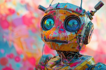 Fototapeta premium A Robot's Colorful Awakening: A Modern Art Exhibition