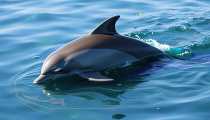 Fototapeta premium Dolphin surfacing in the ocean.