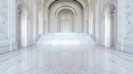 Fototapeta premium Marble Hallway with Grand Staircase and Archway
