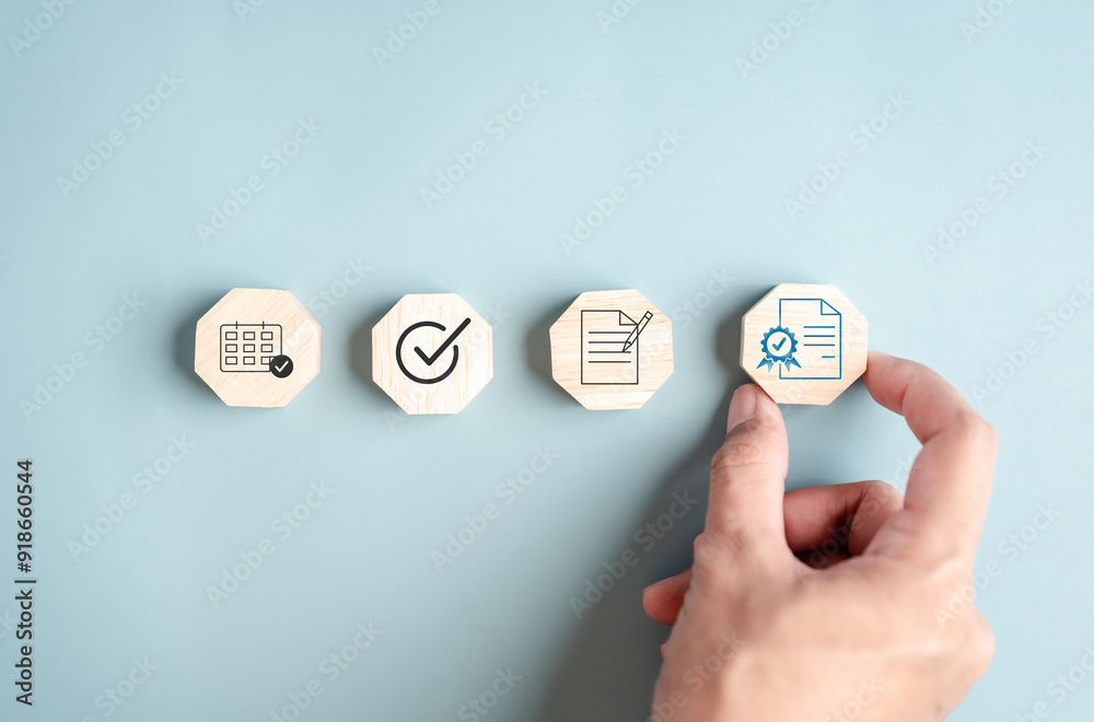 Poster Quality Certificate and Checklist document analyst target marketing planning assignment with quality management. Standardization, certification. Compliance to regulations service and standards.