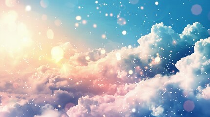 Dreamy Sky with Fluffy Clouds and Sparkling Lights