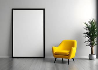 Modern minimalist living room with blank picture frame. Living room poster mockup