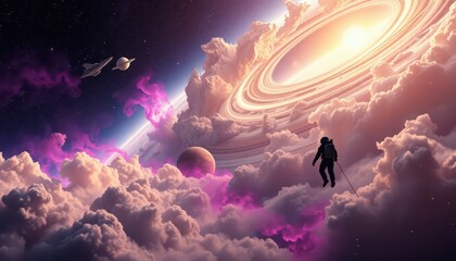 Fototapeta premium Astronaut in a Dreamy Space Landscape.