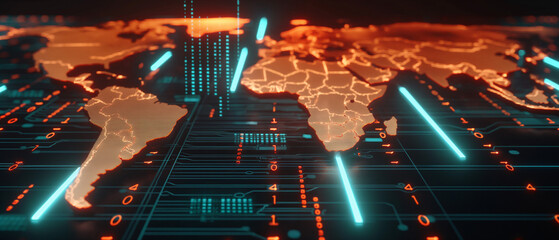 A vibrant global map showcases illuminated data streams connecting various locations in a dynamic digital environment