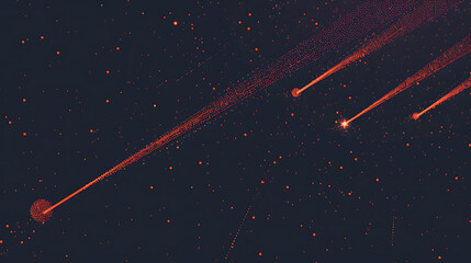 Abstract Digital Art with Three Bright Red Trails of Light and Scattered Dots