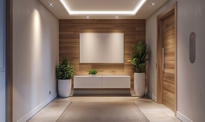 Modern hallway with a blank mail holder.