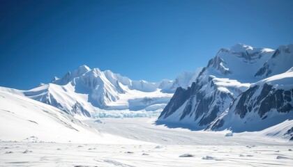 Naklejka premium Snowy Mountain Range with Glacier Valley.