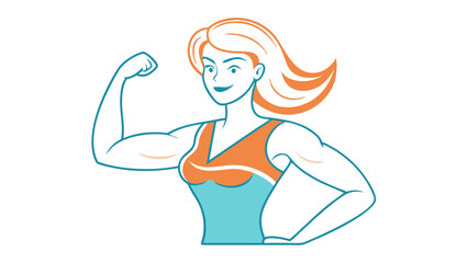 Empowering Line Art Woman Flexing Arm Muscles Vector Illustration