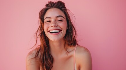 A smiling young woman, perfect for illustrations, advertising, or editorial use