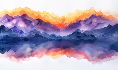 Watercolor abstract twilight reflections on white.