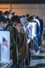 Fototapeta premium A line of people waiting to cast their vote, a democratic process in action