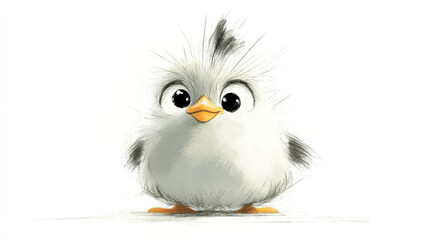 Fototapeta premium One Adorable Fluffy Chick Illustration with Big Eyes and a Playful Expression on White Background