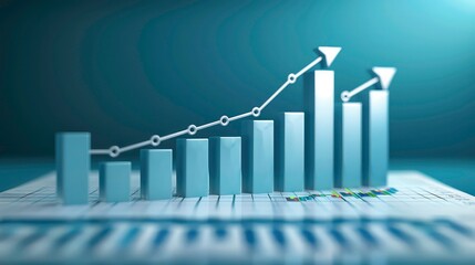 A 3D bar chart with a line graph showing positive growth and progress.