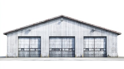 Fototapeta premium Industrial Building with Three Large Garage Doors