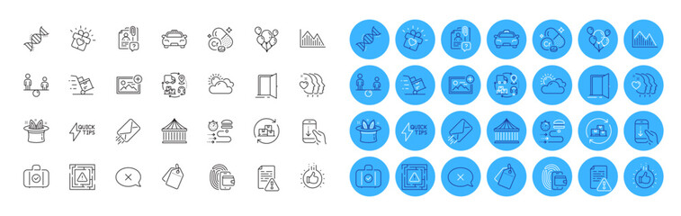 Fototapeta premium Equity, Instruction manual and Taxi line icons pack. Maze attention, Wallet, Love gift web icon. Quickstart guide, Add photo, Sunny weather pictogram. Carry-on baggage, Chemistry dna. Vector