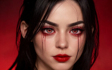Fototapeta premium Photo of a woman with dull red eyes