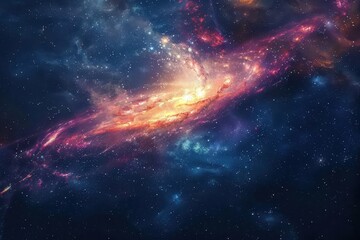 Glowing spiral galaxy with bright center and colorful swirling arms in deep space.
