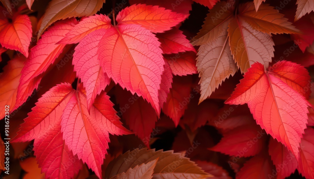 Sticker red autumn leaves close up.