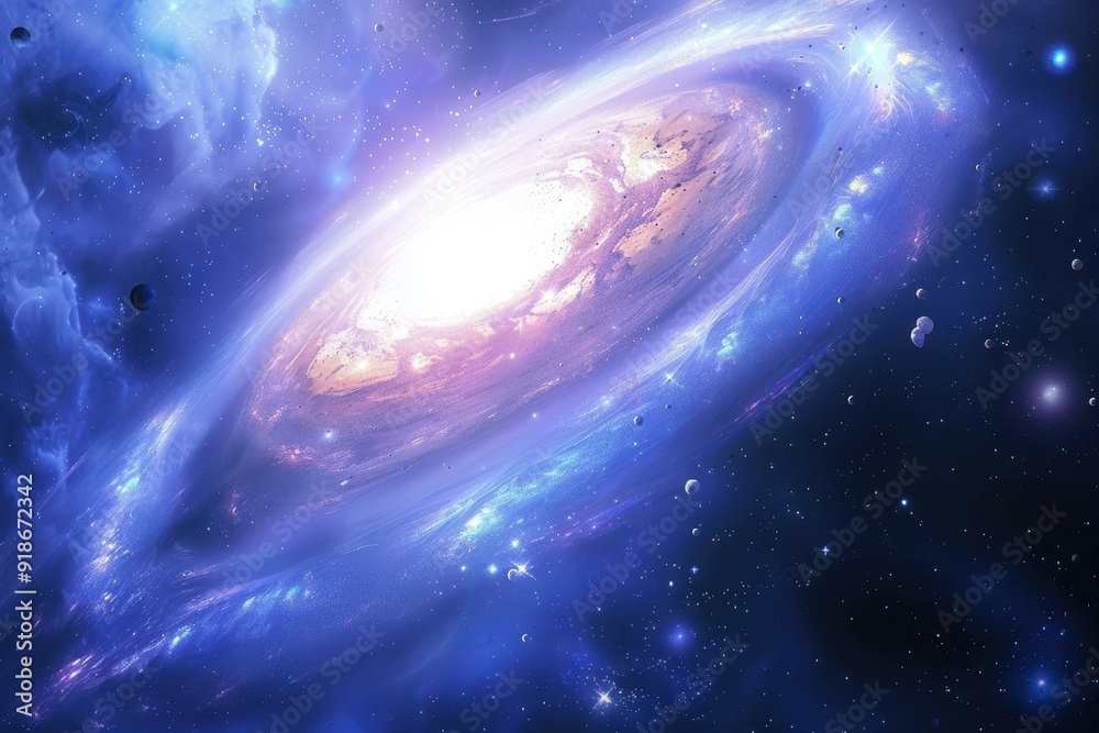 Wall mural glowing spiral galaxy with colorful nebula and stars in deep space