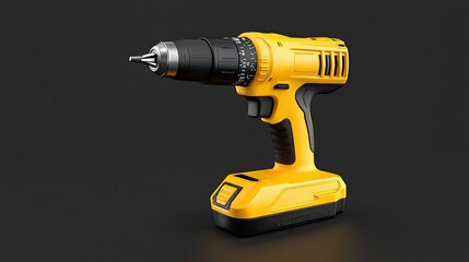 Yellow cordless drill isolated on a black background.