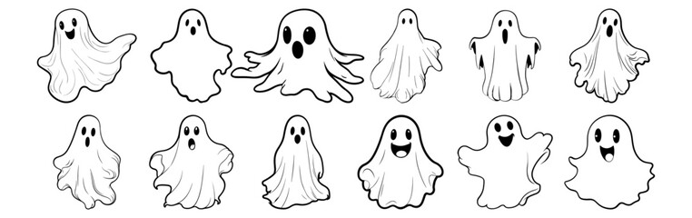 Ghost silhouettes set, pack of vector silhouette design, isolated background