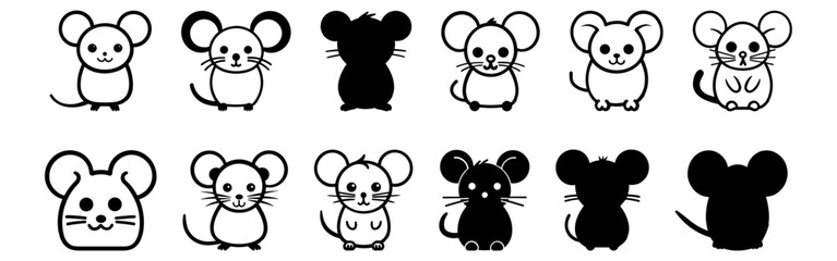 Mouse silhouettes set, pack of vector silhouette design, isolated background