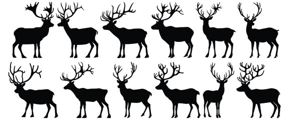 Deer silhouettes set, animal pack of vector silhouette design, isolated background