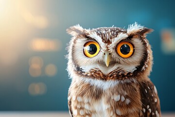 Close-Up of an Owl With Big Yellow Eyes in a Nature Background