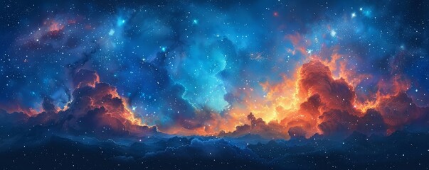 Fototapeta premium Watercolor abstract night sky with bright stars.