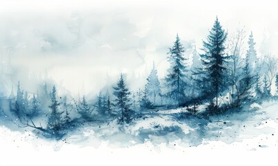 Naklejka premium Watercolor abstract winter scene on white.