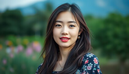 Fototapeta premium Portrait of a beautiful young Asian woman smiling.