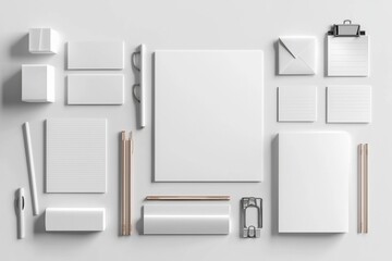 Realistic blank stationery set mockup isolated created with generative ai