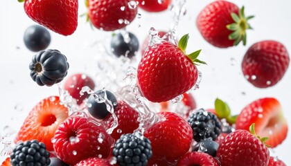 Fresh Berries Splashing in Water.