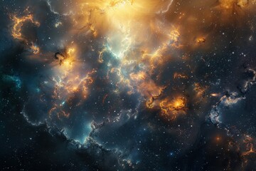 Fototapeta premium Glowing Nebula and Gaseous Space Clouds with Stars