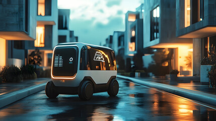 Fototapeta premium Autonomous AI-driven delivery system in a modern urban area
