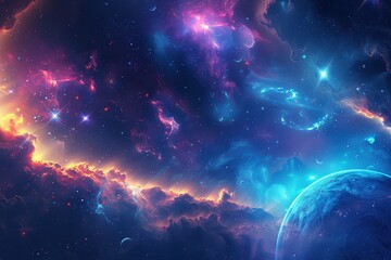 Obraz premium Earth from afar in the colorful and vibrant cosmos.