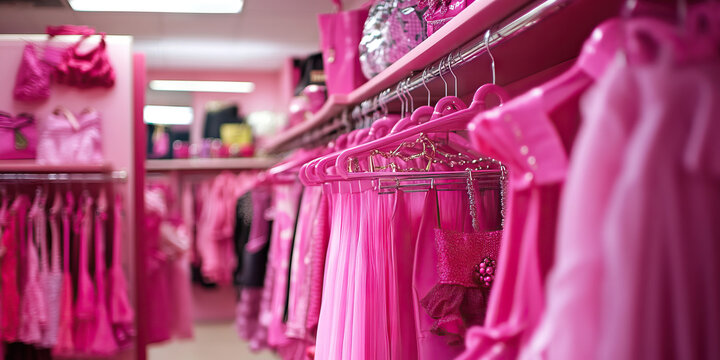 Flirty pink boutique a fashion store with a pink-hued theme.